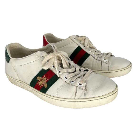 Gucci Ace Sneaker with Bumble Bee Embroidery White Leather Authentic - Picture 1 of 15